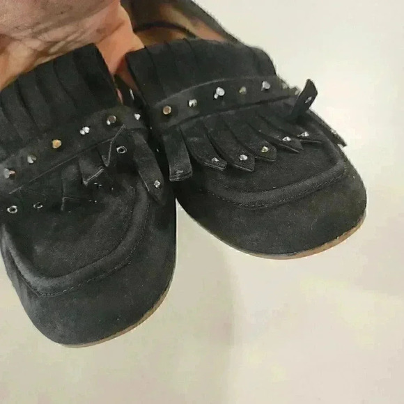 Franco Sarto Lauryn Black Suede Leather Tassel  Stud Block Heel Size 9 - Picture 5 of 11